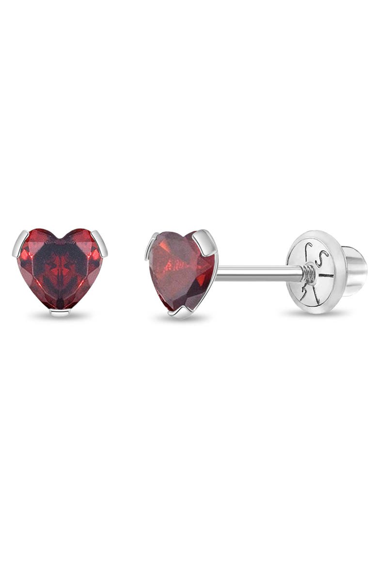 14k Tiny Cubic Zirconia Heart Earrings, Main, color, January