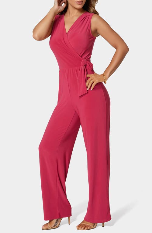 Bebe Sleeveless Faux Wrap Jumpsuit In Pink