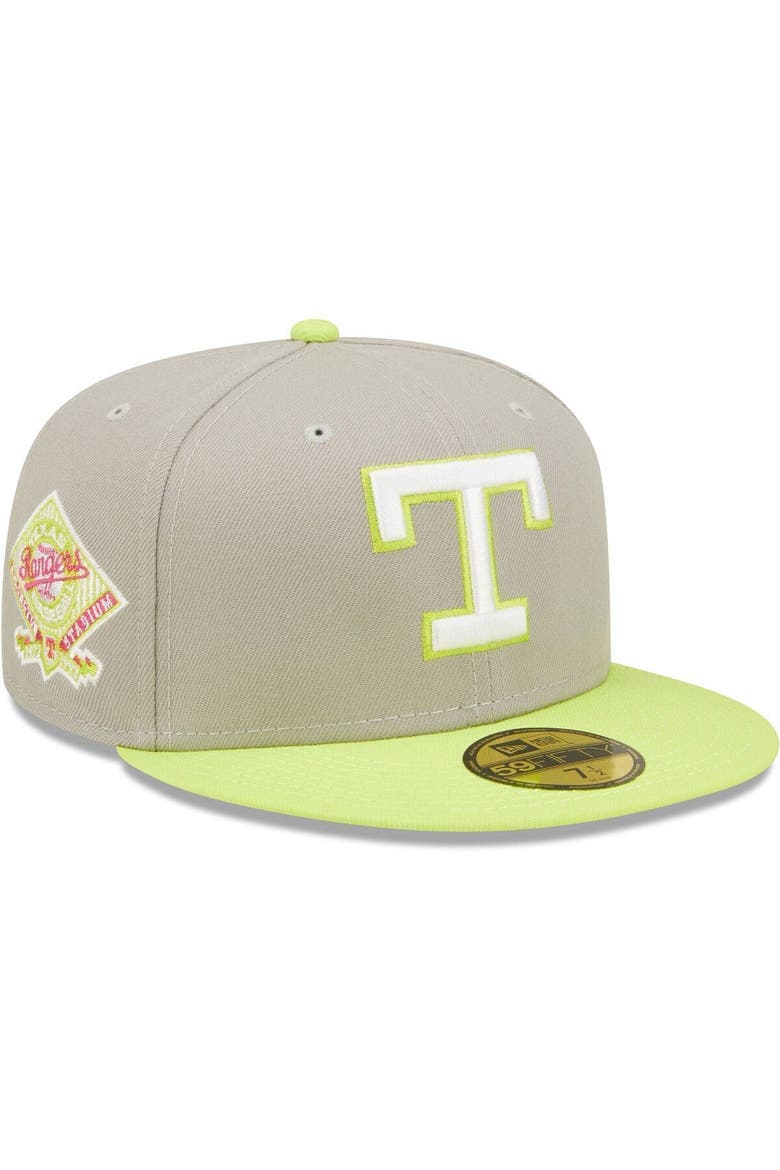 Men's New Era Gray/Green Texas Rangers commemorative Arlington Stadium Cyber 59FIFTY Fitted Hat, Main, color, Gray