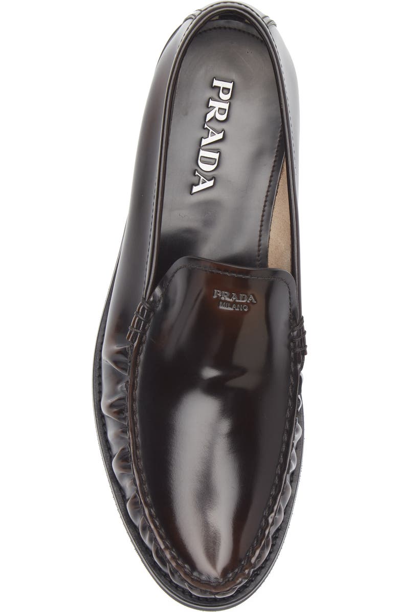 Prada Ruched Apron Toe Loafer, Alternate, color, Bruciato