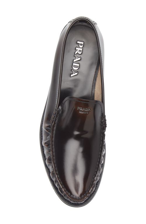 Prada Ruched Apron Toe Loafer In Brown