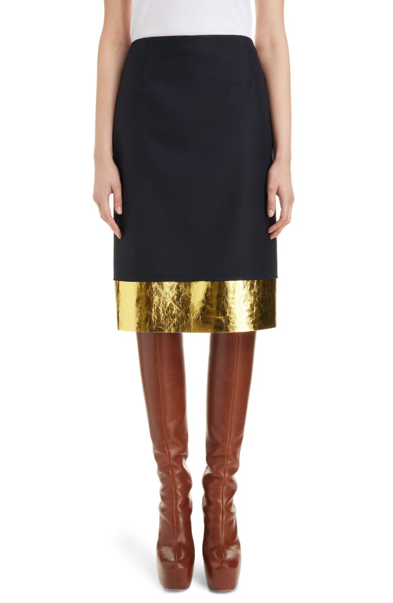 Dries Van Noten Salbina Wool Herringbone & Metallic Leather Skirt, Main, color, 