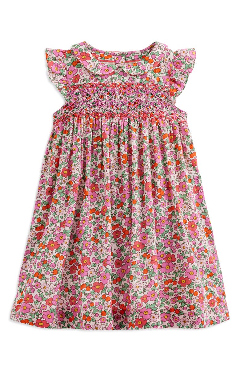Mini Boden Kids' Floral Smocked Bodice Cotton Dress, Main, color,
