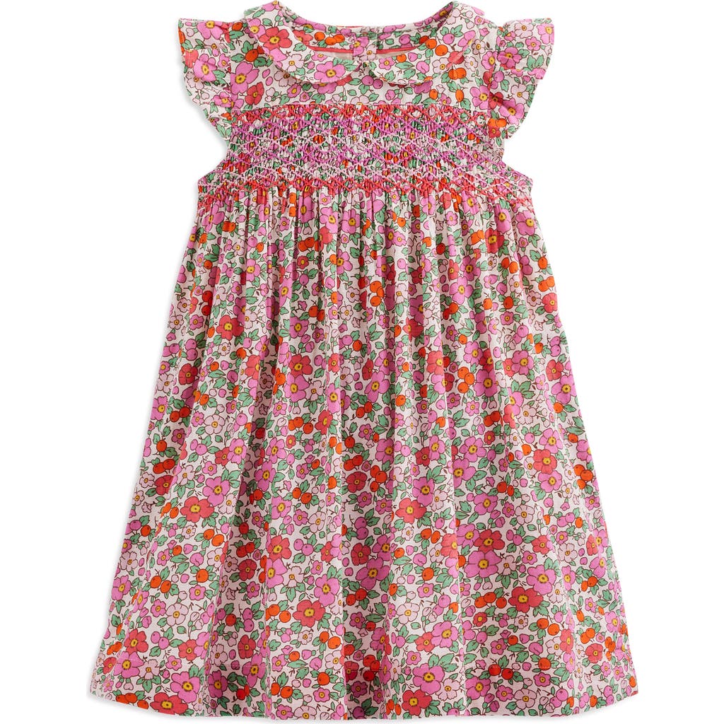 Mini Boden Kids' Floral Smocked Bodice Cotton Dress In Pink Apple Blossom Floral