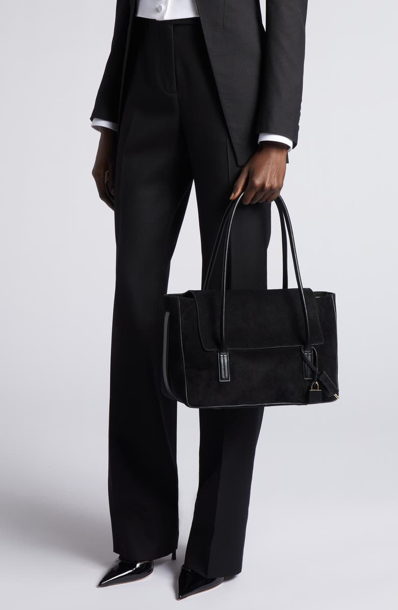 TOM FORD Medium Eclipse Suede Shoulder Bag, Alternate, color, Black