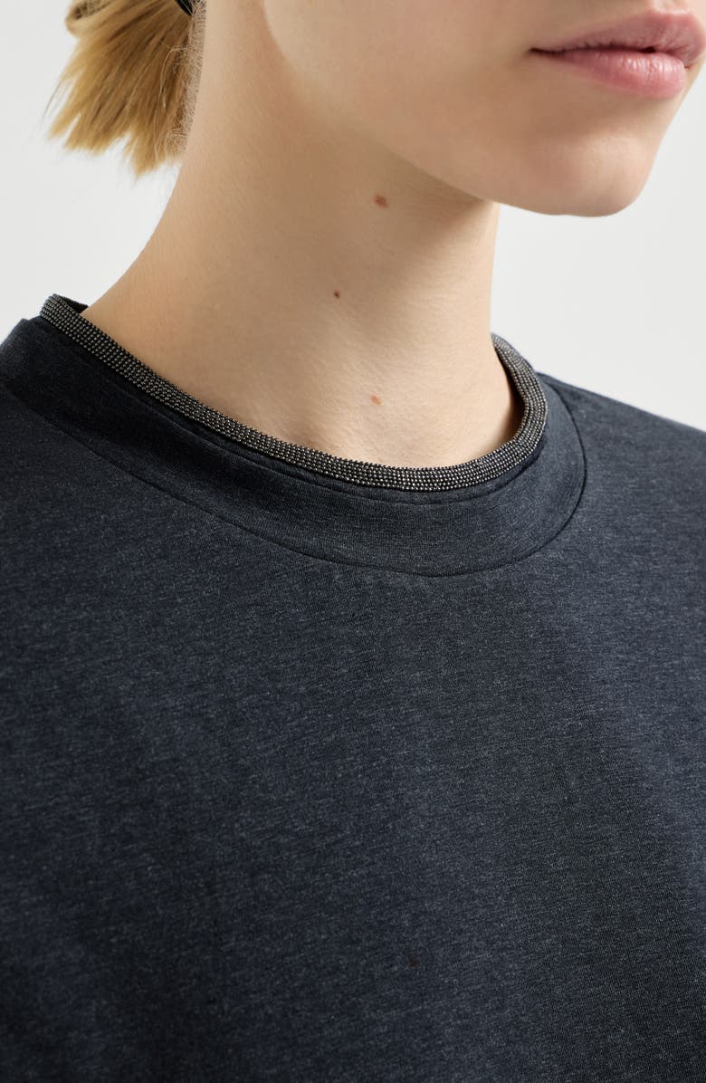 Brunello Cucinelli T-shirt with Precious Faux Layering, Alternate, color, Anthracite