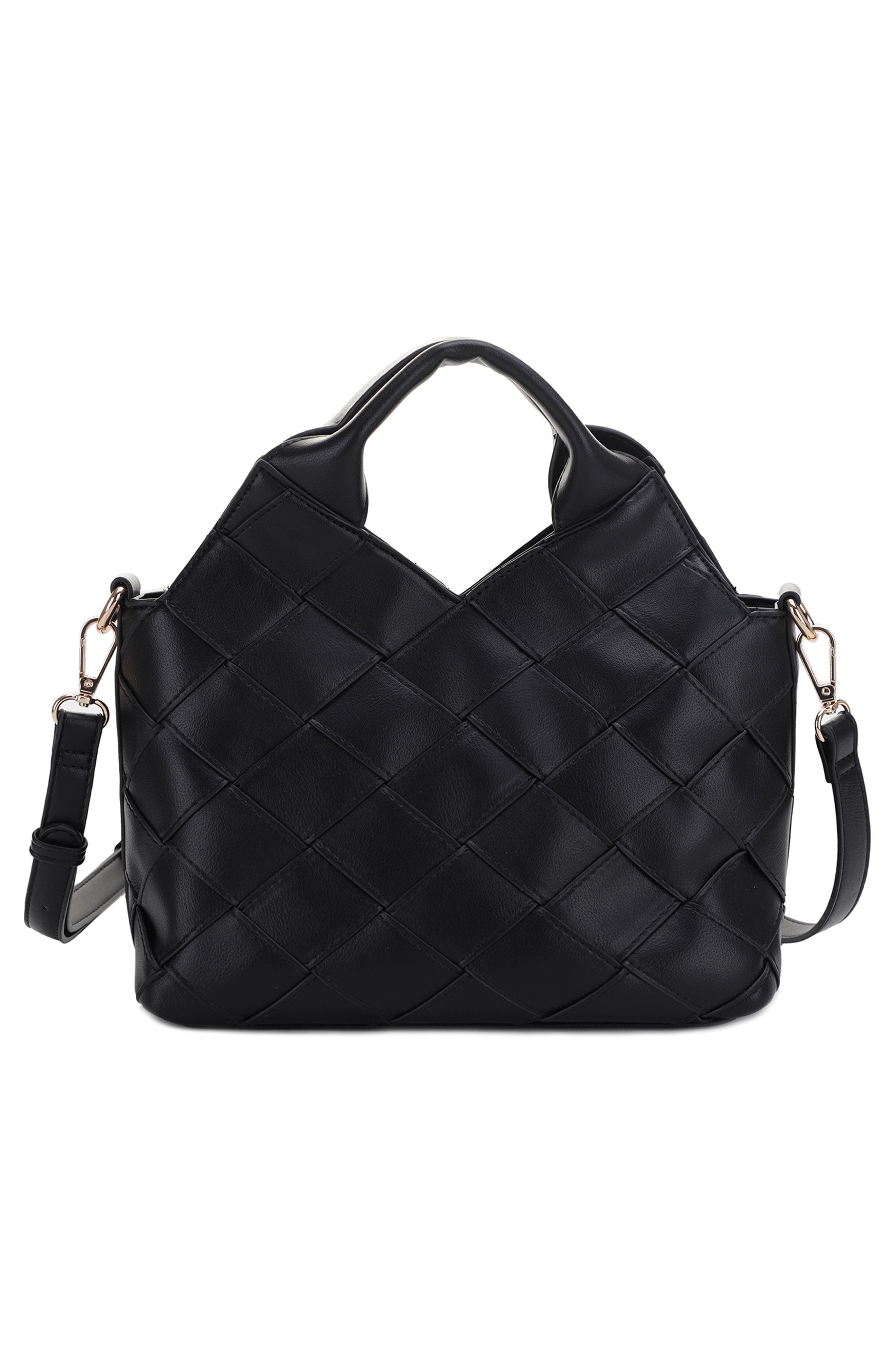 Mali + Lili Lucy Woven Vegan Leather Tote, Alternate, color, Black