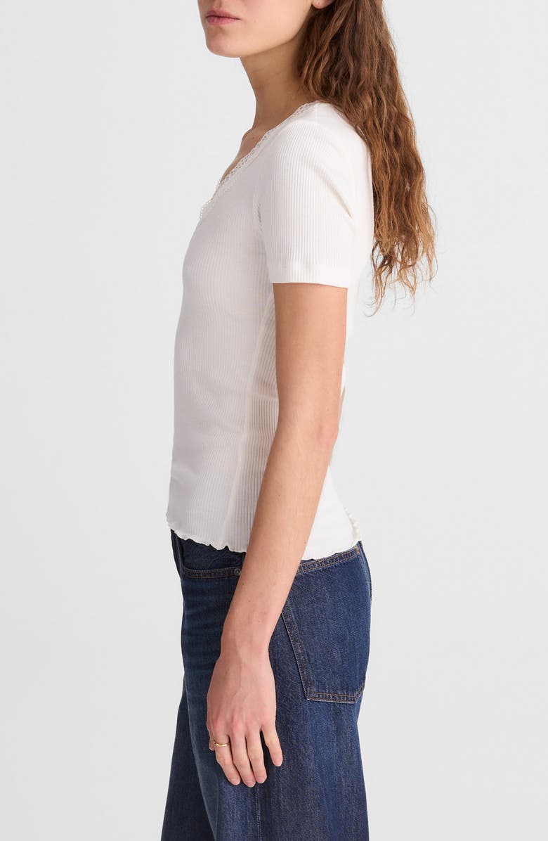 Madewell Lace Trim V-Neck Rib Top, Alternate, color, Winter White