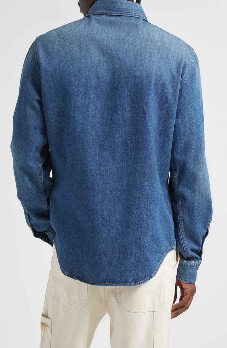Versace Medusa Patch Denim Snap-Up Shirt, Alternate, color, Medium Blue