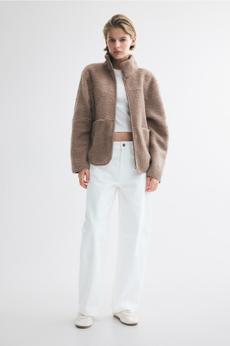 Teddy Fleece Jacket, Alternate, color, Dark beige