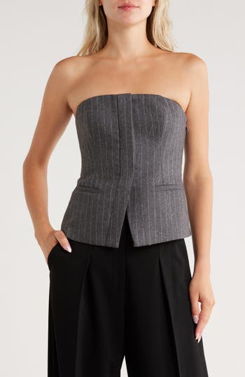 A.l.c Renee Strapless Pinstriped Wool-blend Flannel Top In Gray