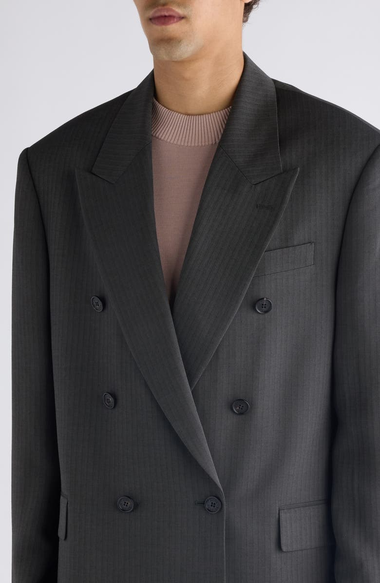 Acne Studios Jarvel Double Breasted Herringbone Blazer, Alternate, color, Grey