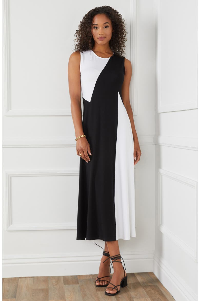 Sleeveless Colorblock Midi Dress, Alternate, color, BLACK WITH WHITE