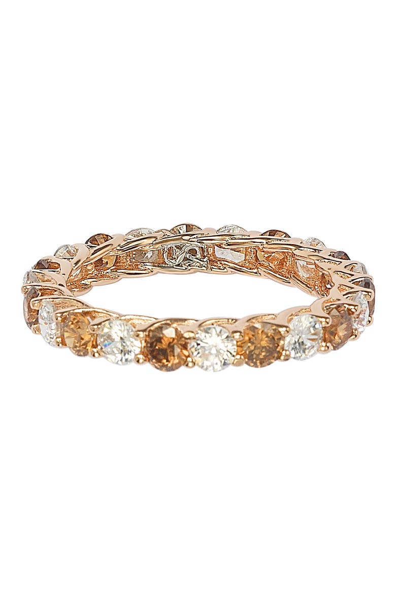 Rose-Tone Prong Set Round CZ Eternity Band Ring, Alternate, color, BROWN