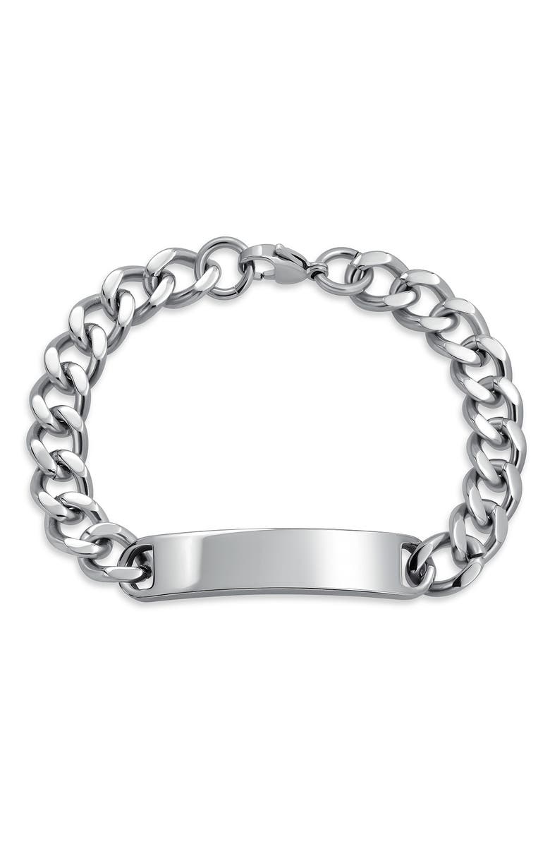 BLING JEWELRY Plate Charm Chain Bracelet, Main, color, Silver