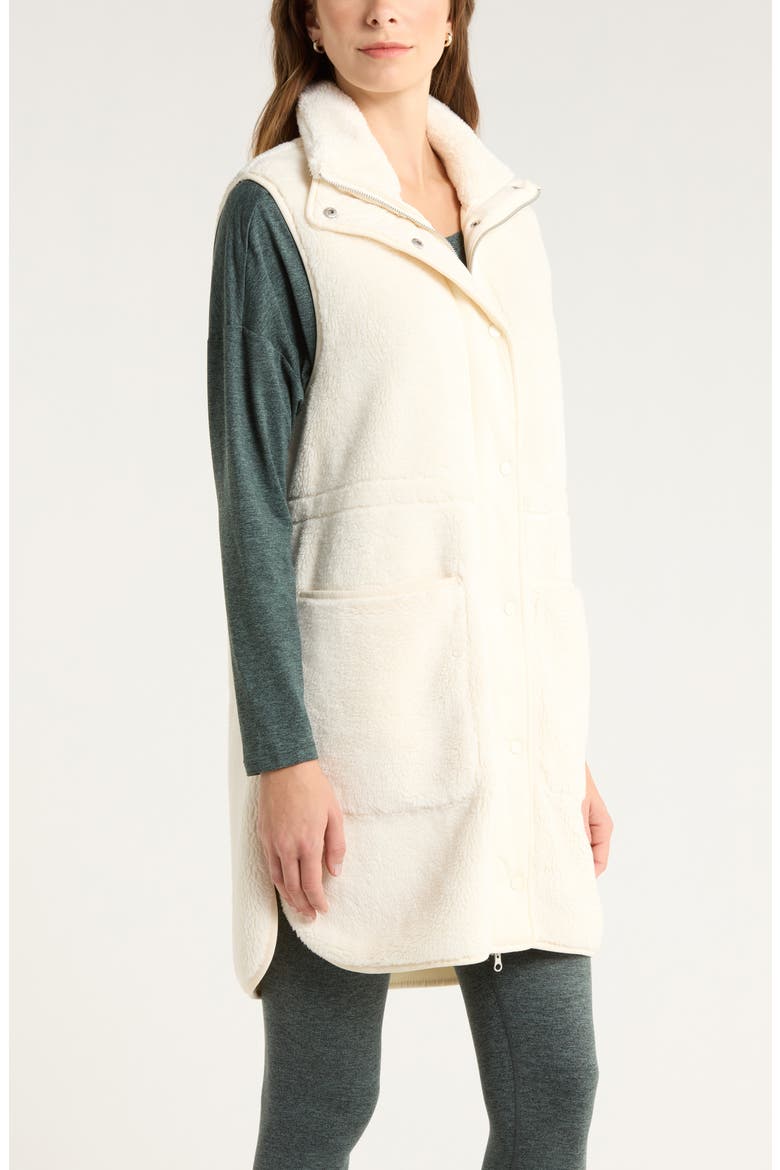 Longline Faux Shearling Vest, Alternate, color, IVORY EGRET