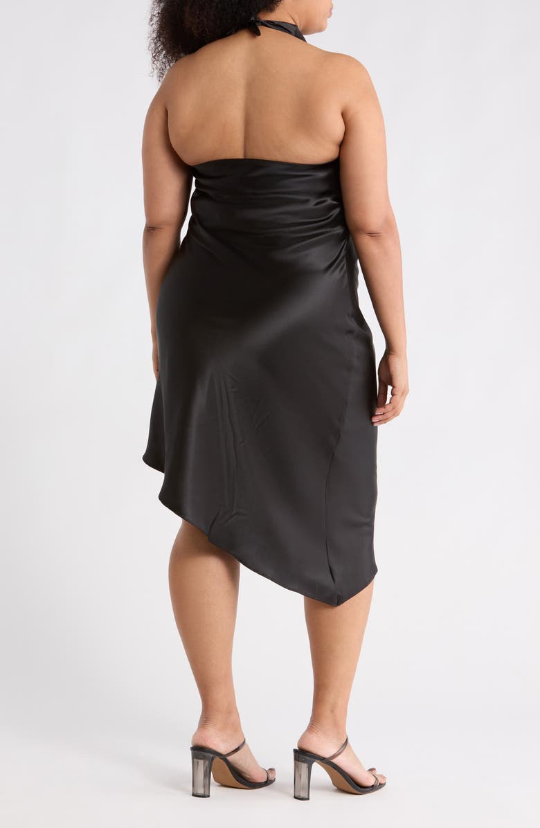 Renee C Halter Neck Asymmetric Satin Dress, Alternate, color, Black