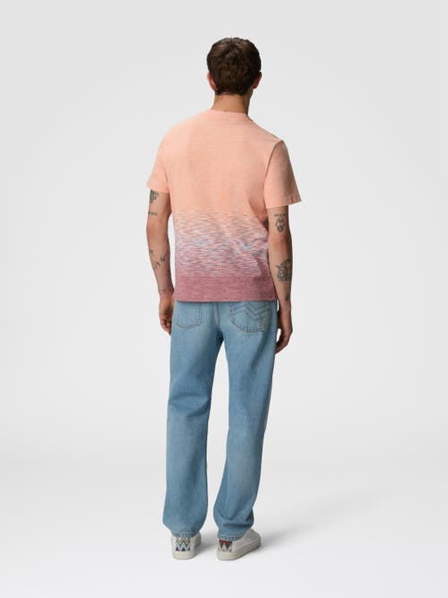 Missoni Crewneck T-shirt In Slub Cotton And Linen With Zigzag Embroidery In Orange & Red