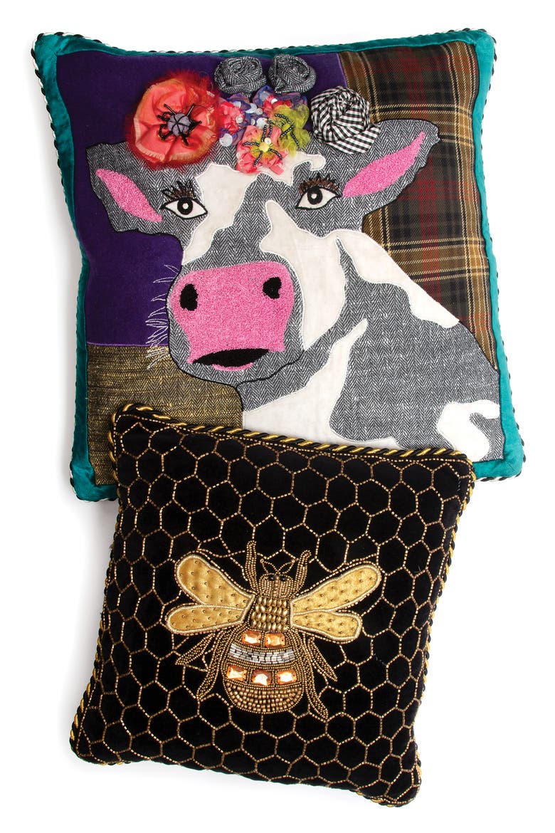 Queen Bee Embellished Accent Pillow, Alternate, color, BLACK
