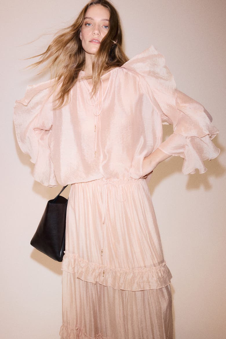 Flounce-trimmed Blouse, Alternate, color, Light pink