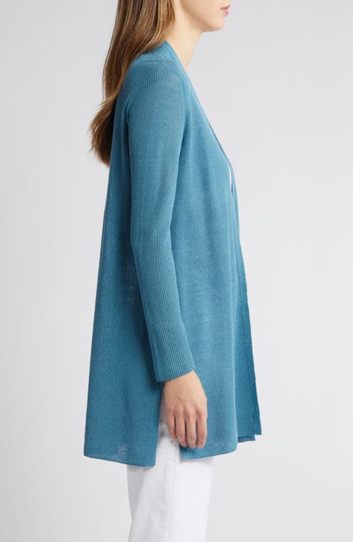 Eileen Fisher Ribbed Side-slit Open-front Cardigan In River