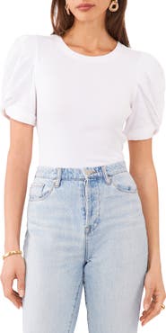 1.STATE Puff Sleeve Rib Knit T-Shirt