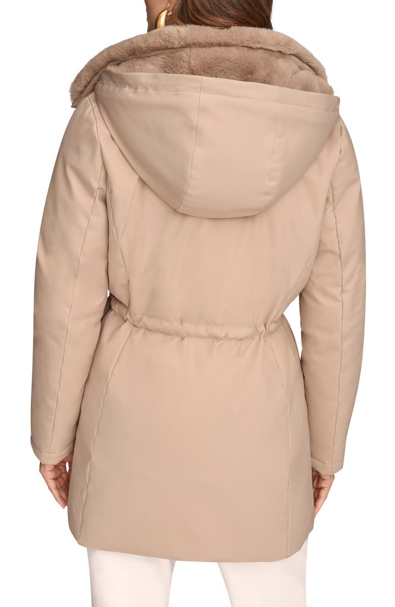 Donna Karan New York Lux Water Resistant Puffer Coat with Faux Fur Trim, Alternate, color, Barley