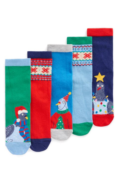 Kids' Festive Assorted 5-Pack Cotton Blend Crew Socks (Toddler & Walker)