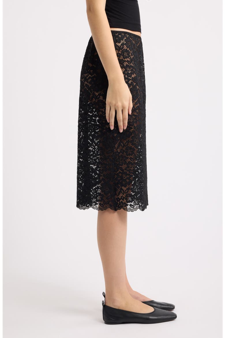 Nandette Lace Midi Skirt, Alternate, color, BLACK