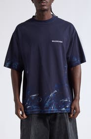 Balenciaga Medium Fit Paint Splatter Logo Embroidered T-Shirt