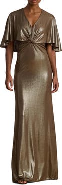 Lauren Ralph Lauren Phinya Metallic Twist Front Capelet Gown