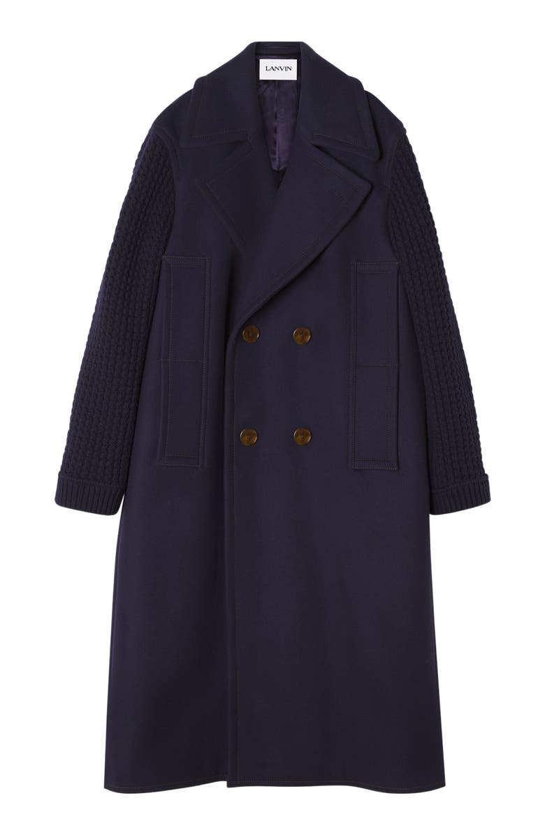 Lanvin Long Bi-material Peacoat, Alternate, color,