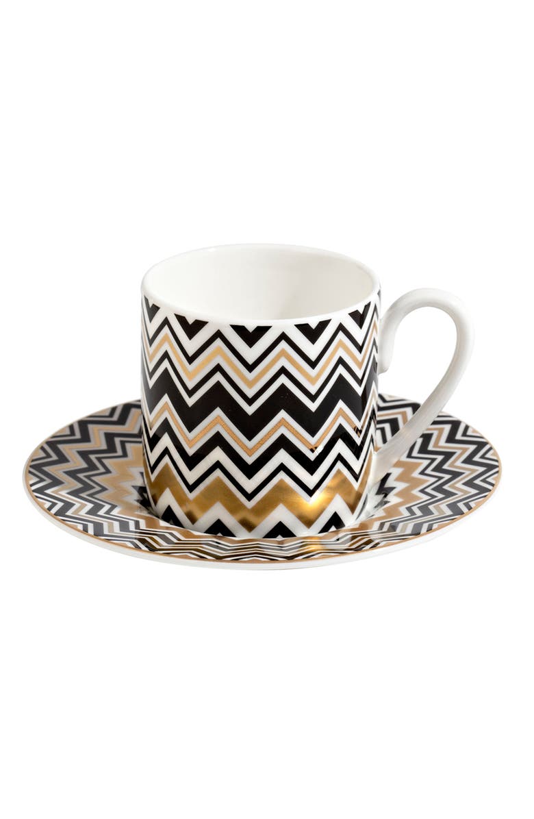 Missoni Home Tableware Coffee Cup & Saucer ZIG ZAG Set of 2 in Luxury Box Gold diam. 2.3", H 2.5", Cap. 4 oz, Saucer diam. 4.75", Alternate, color, Multicolor