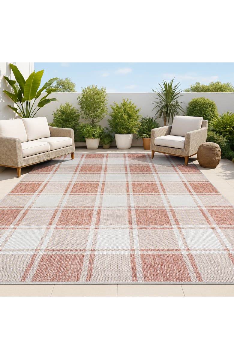 JONATHAN Y Sabine Traditional Farmhouse Bold Gingham Indoor/Outdoor Area Rug, Alternate, color, Salmon/Cream