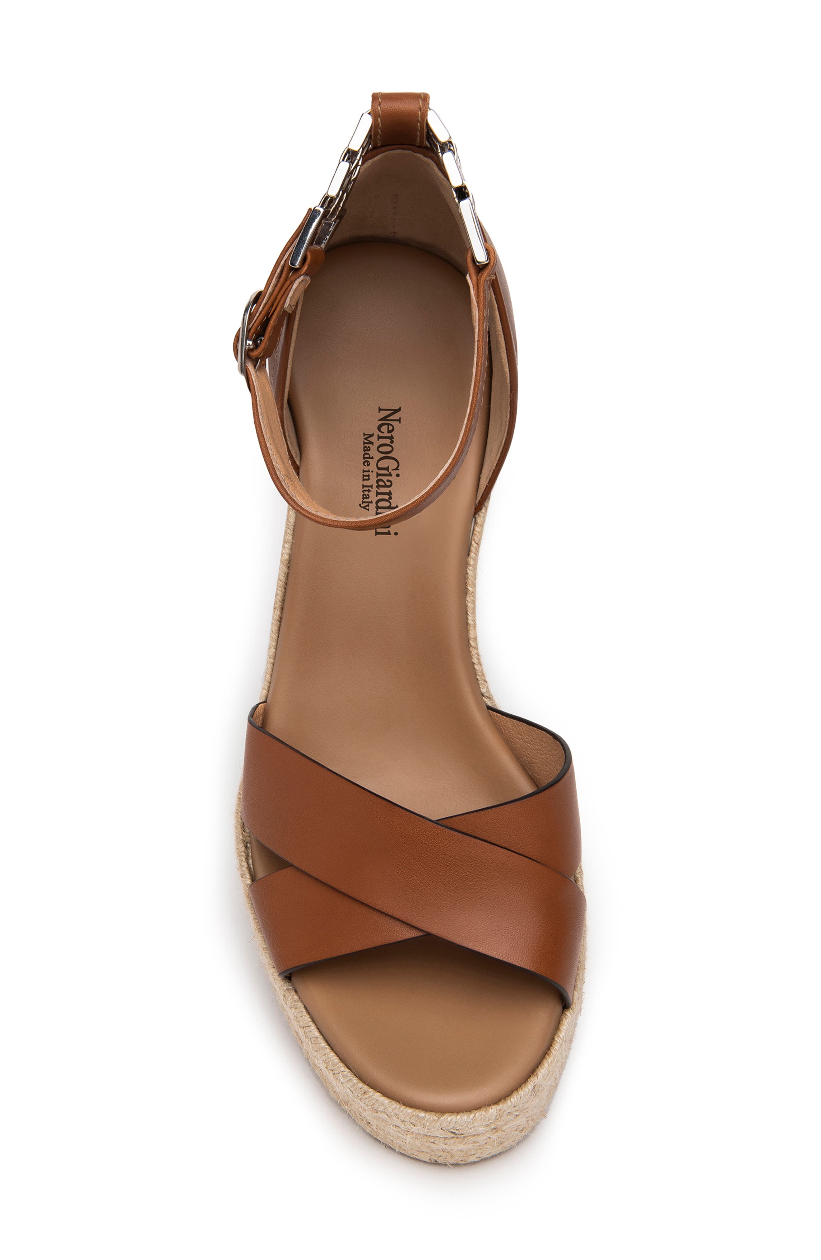 NeroGiardini Ankle Strap Espadrille Wedge Sandal, Alternate, color, Cognac
