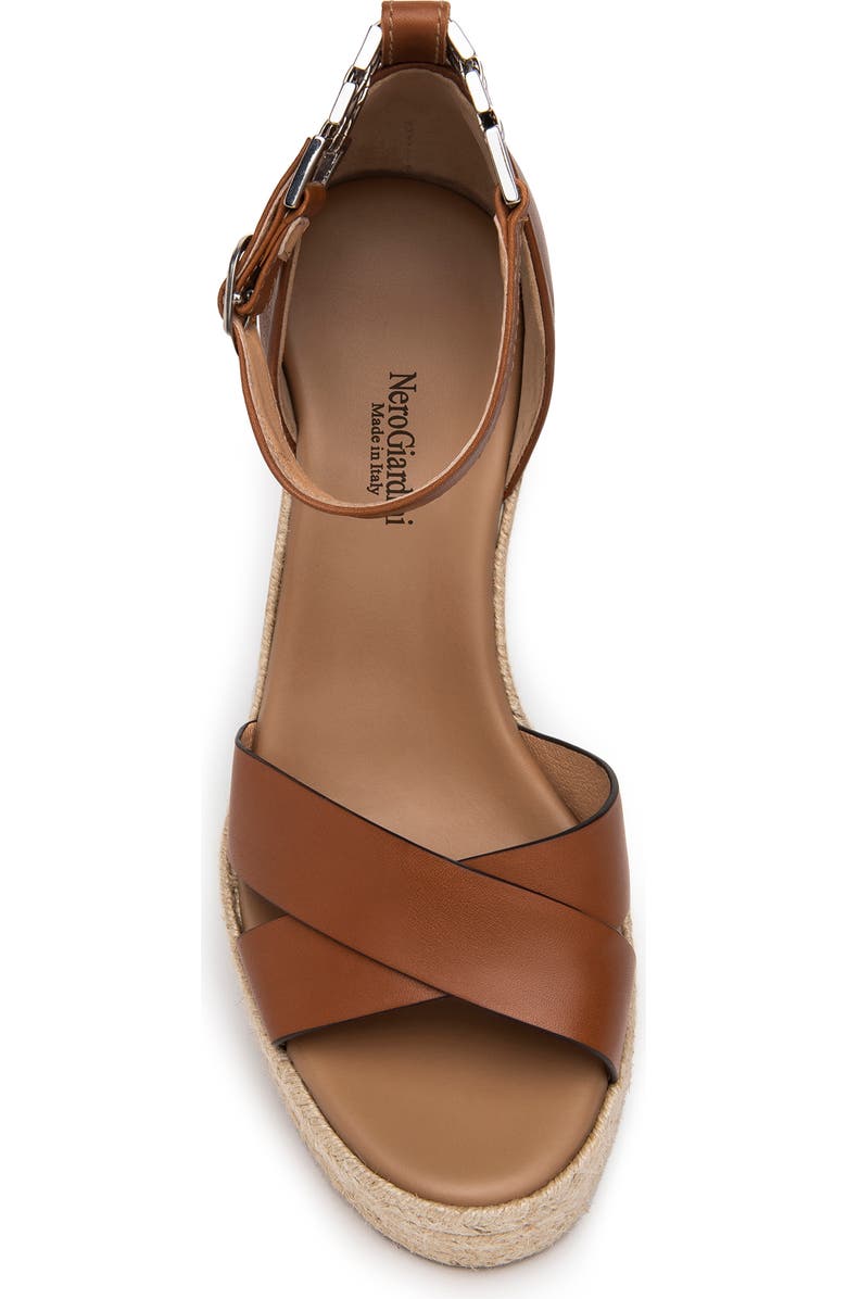 NeroGiardini Ankle Strap Espadrille Wedge Sandal, Alternate, color, Cognac