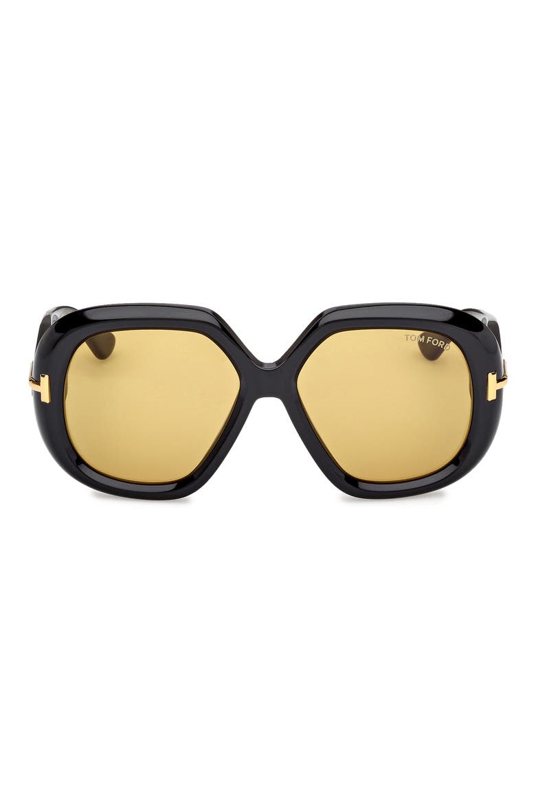 56mm Geometric Sunglasses, Main, color, SHINY BLACK / BROWN