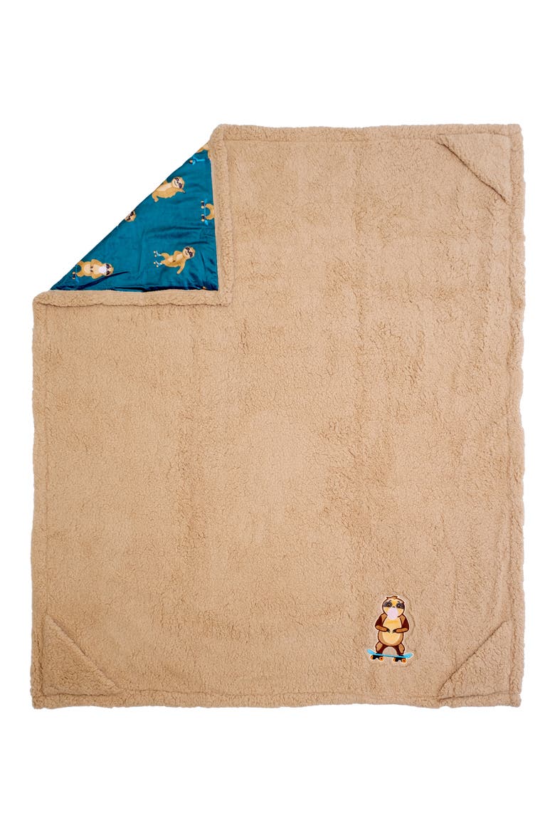 Skating Sloth Reversible Fleece Baby Blanket, Alternate, color, CURRY