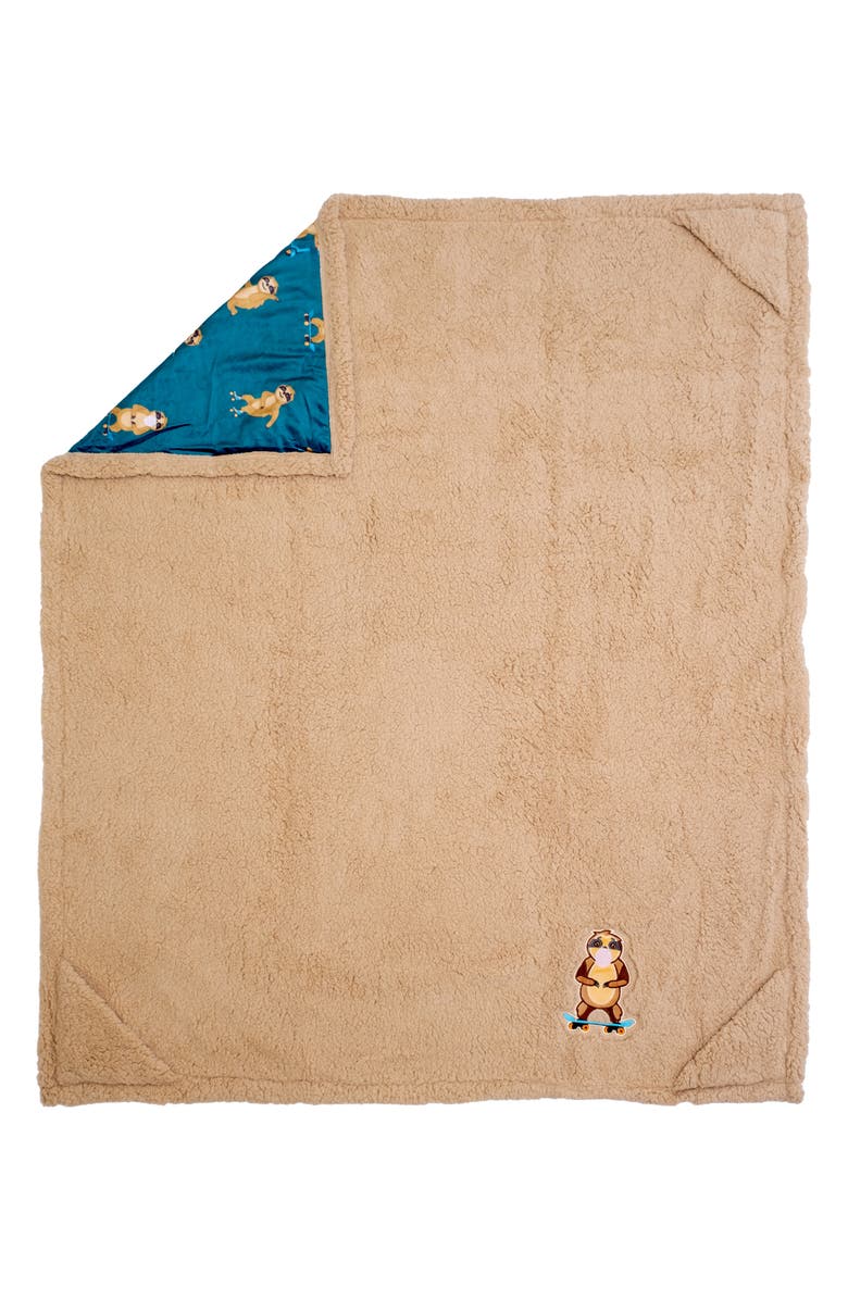 mimish Skating Sloth Reversible Fleece Baby Blanket, Alternate, color, Curry