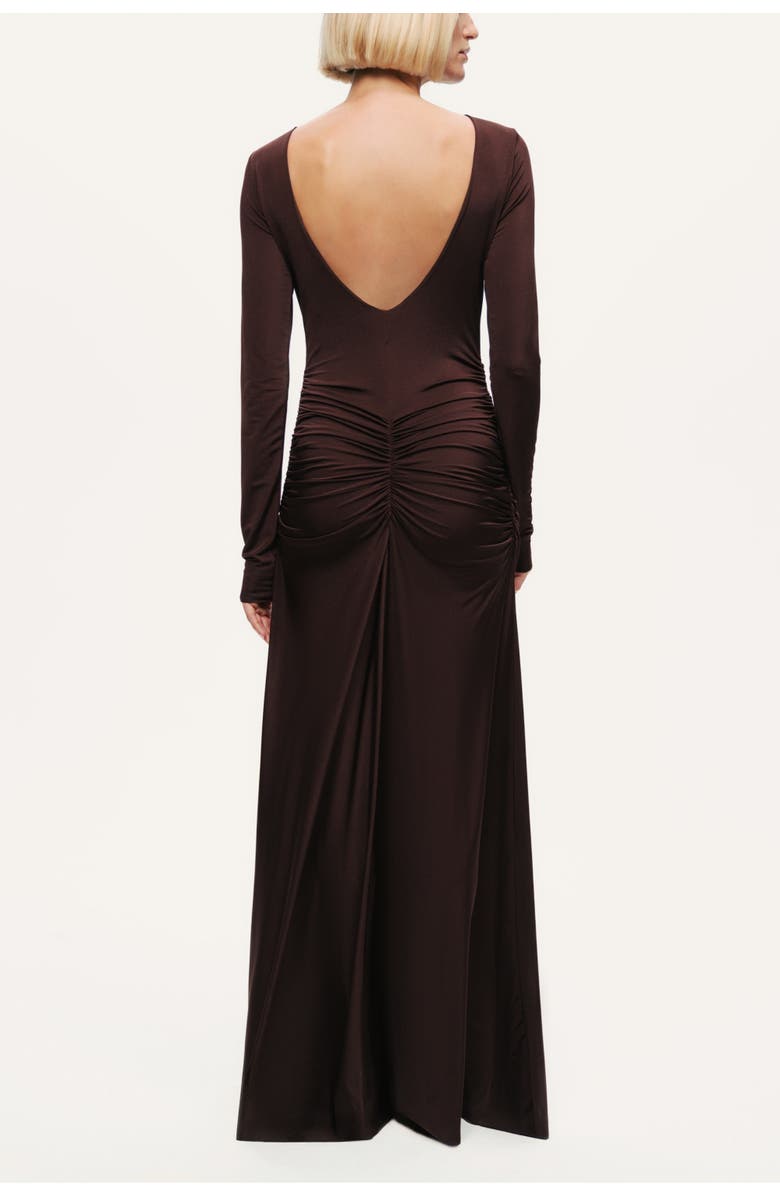 Nocturne Asymmetric Draped Open-Back Dress, Alternate, color, Dark Brown