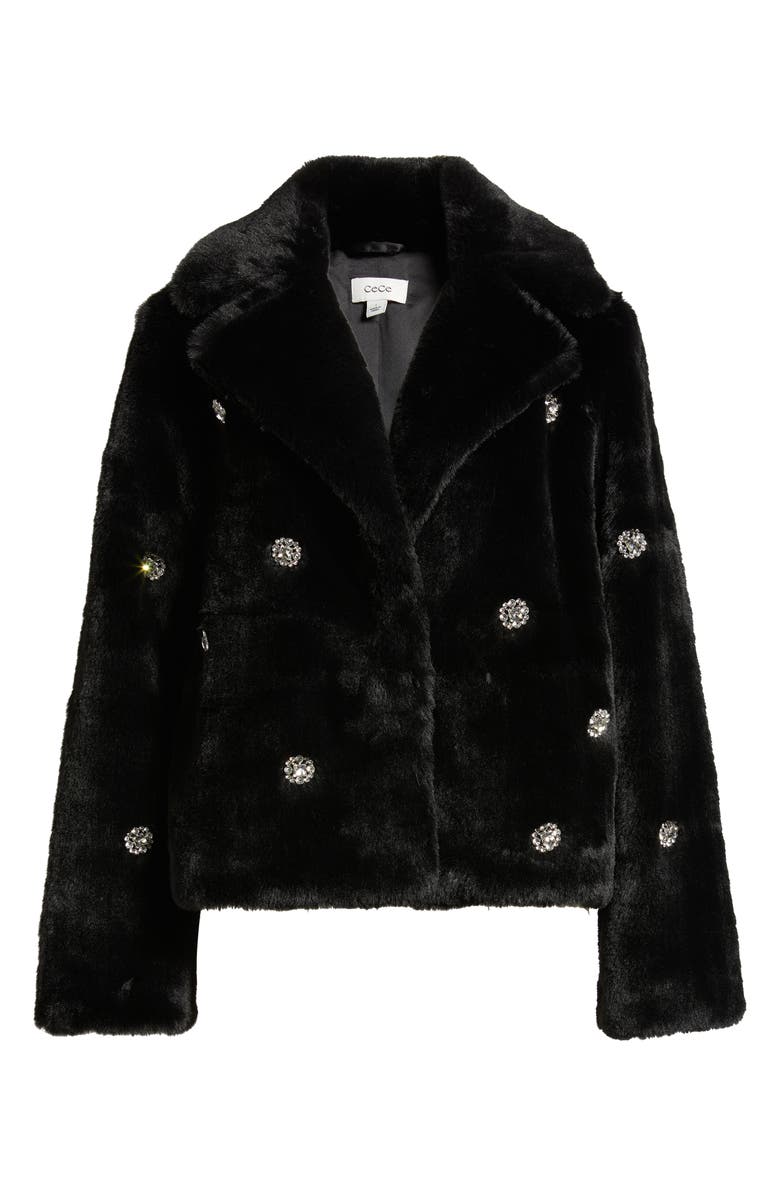 CeCe Embellished Faux Fur Coat, Main, color, Black