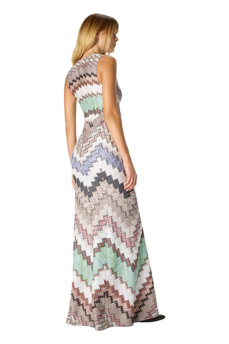 Long Dress In Viscose Lamé With Deep V-neck, Alternate, color, Multicoloured