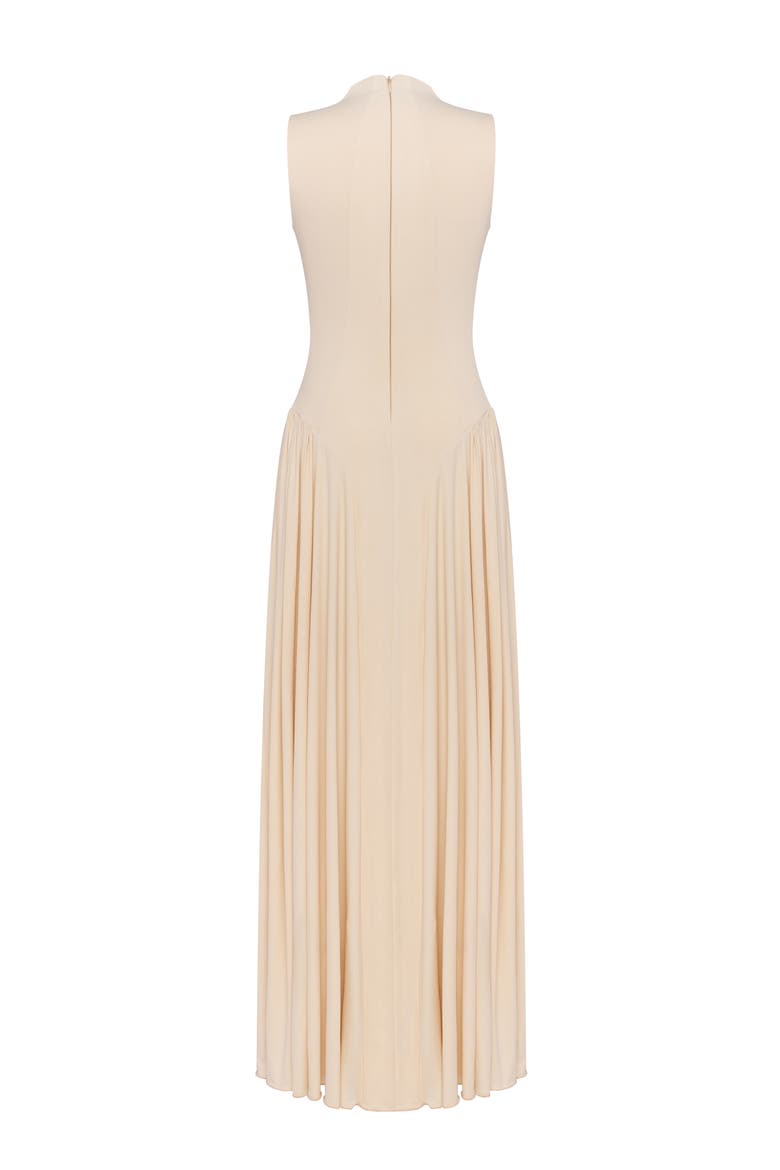 Sleeveless mock neck dress with a pleated maxi skirt, Alternate, color, Nude