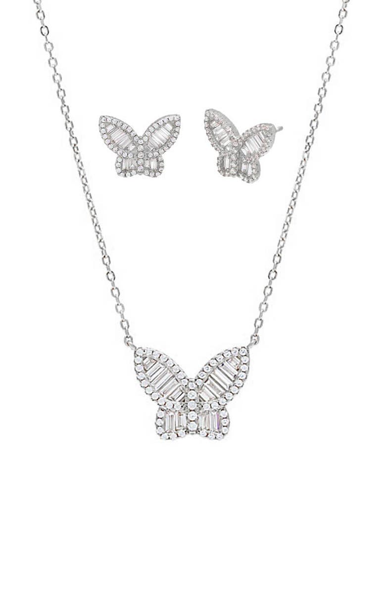 BY ADINA EDEN Pavé X Baguette Butterfly Necklace & Stud Earrings Set, Main, color, 