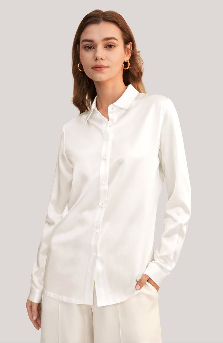 Lilysilk Classic Pearl Button Silk Shirt, Alternate, color, Natural White