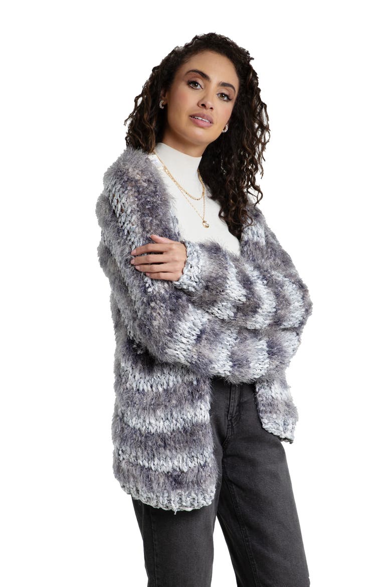 Lurex Eyelash Stripe Cardigan, Alternate, color, GREY