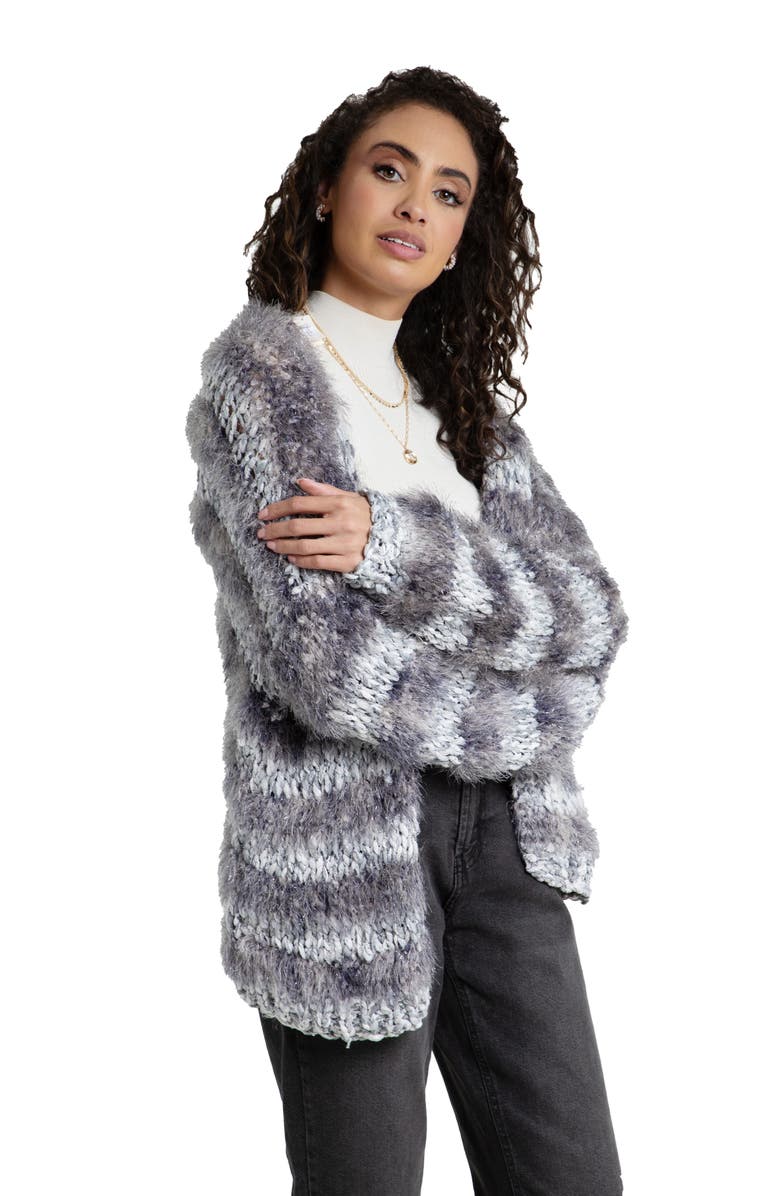 SAACHI Lurex Eyelash Stripe Cardigan, Alternate, color, Grey
