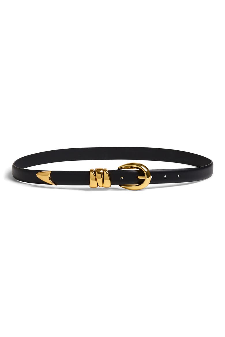 Triple Metal Keeper Leather Belt, Main, color, TRUE BLACK/ GOLD