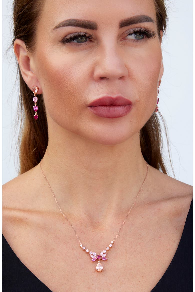 Lab Grown Sapphire Bow Pendant Necklace, Alternate, color, PINK