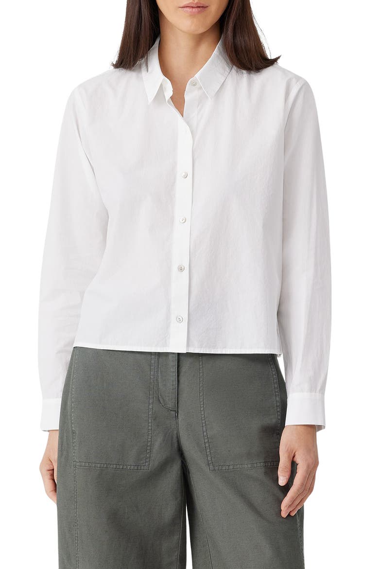 Classic Point Collar Organic Cotton Poplin Button-Up Shirt, Main, color, WHITE